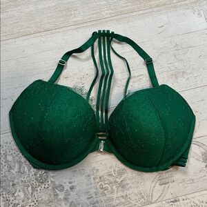 Victoria's Secret Very Sexy Emerald Green Lace Racerback Push Up Bra 36D
